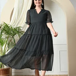 KALINI Flared Sleeve Georgette A-Line Maxi Dress-picture-50