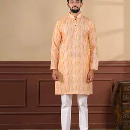 Koshin Abstract Printed Mandarin Collar Linen Kurta-picture-17