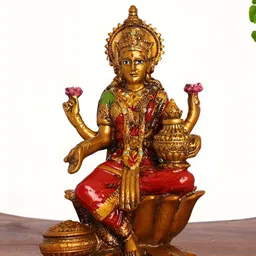 INTERNATIONAL GIFT Red and Gold Goddess Laxmi Religious Idol Showpiece-12
