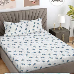 Myntra Elegant Homes Blue Floral Printed Pure Cotton 300TC King Bedsheet Set 2.5 x 2.25 m-image-90