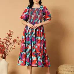 Jash Creation Floral Print Fit & Flare Midi Dress-image-73