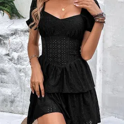 bebe Sweetheart Neck Self Design Sheath Dress-image-52