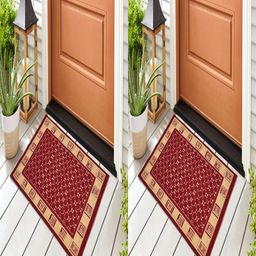 Myntra Elegant Homes 2-Pcs Maroon Dotted Cotton Rectangular Anti-Slip Doormats-44