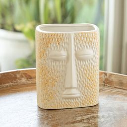 ExclusiveLane The Expression Series White & Yellow Silent Face Ceramic Decorative Vase-55