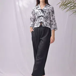 BEYOND ETHNIC Floral Printed Linen Shirt Collar Shirt With Palazzos Co-Ords-picture-21