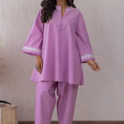 TARA-C-TARA Mandarin Collar Pure Cotton Tunic With Palazzo-image-13