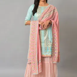 AURELIA Women Floral Printed Regular Kurta with Sharara & With Dupatta-4