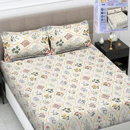 FABINALIV White & Green Floral 300 TC King Bedsheet with 2 Pillow Covers 2.50 m x 2.25 m-image-117