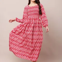 BAESD Women Printed Puff Sleeves Fit & Flare Maxi Dress-image-56