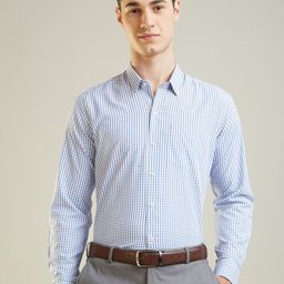 TIM PARIS Grid Tattersall Checked Spread Collar Pure Cotton Formal Shirt-image-63