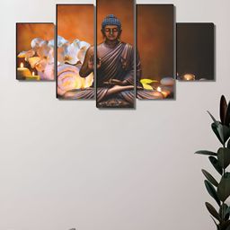 Aura Copper-Toned & Grey 5 Piece Canvas Religious Wall Paintings-9