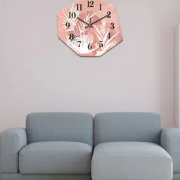 OLIVE TREE Peach-Coloured & White Printed Geometric Wall Clock-1