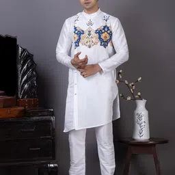 DEVOILER Men Ethnic Motifs Printed Regular Dupion Silk Kurta with Pyjamas-image-52