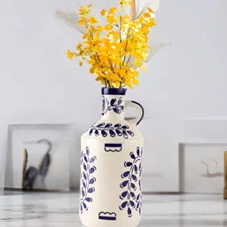 The Decor Lane White & Blue Printed Ceramic Flower Vase-27
