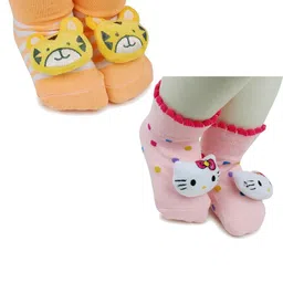 NESKA MODA 6 To 12 Months Baby Set Of 2 Pair Cotton Anti Slip Face Ankle Socks/ Booties-image-91