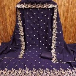 HERE&NOW Women Blue Embroidered Art Silk Unstitched Dress Material-picture-7