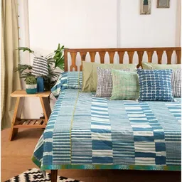 FREEDOM TREE Salaka Blue & White Printed Pure Cotton KingBedcover-image-19
