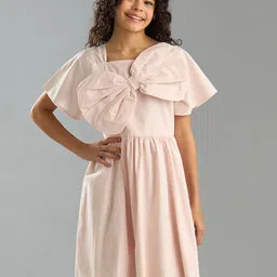 max Tie-Up Neck Flared Sleeve Fit & Flare Dress-image-4