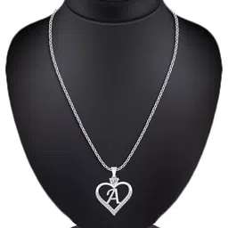 Heer Collection Cubic Zircon Studded Heart Shape Alphabet 'A' Pendant With Chain image 2