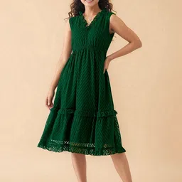 AASK Women Self Design Crepe Fit & Flare Midi Dress-picture-46
