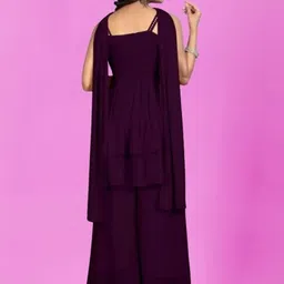 PARROT CREATION Floral Embroidered Sequinned Georgette Kurti With Palazzos And Dupatta image 2