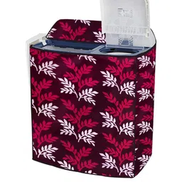 MOGNE FAB Maroon & White Leaf Printed Semi Automatic Washing Machine Cover-image-90