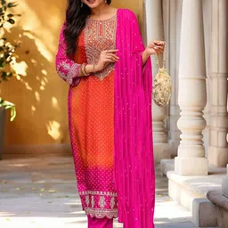 KALINI Women Pink Rayon Blend Printed Straight Kurta Set With Dupatta image 3