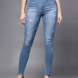 Miss Chase Women Skinny Fit High-Rise Mildly Distressed Light Fade Stretchable Jeans-picture-4