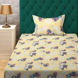 Myntra Elegant Homes Yellow & Grey Cartoon Characters 400 TC Single Bedsheet with 1 Pillow Covers-6