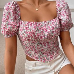 Projas Floral Puff Sleeve Crop Top-picture-40