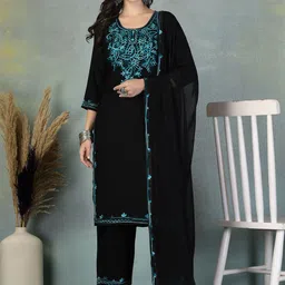 Shine N Sober Women Floral Embroidered Regular Aari Work Kurta with Palazzos & With Dupatta-24