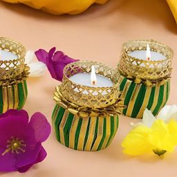 GADINFASHION Green & Gold-Toned 4 Pieces Candle Holders-16