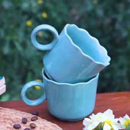 WEAVING HOMES Teal Blue Ceramic Glossy Wavy Mug-220 ml-picture-22
