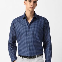 Van Heusen Men Grid Tattersall Checked Spread Collar Pure Cotton Formal Shirt-picture-3