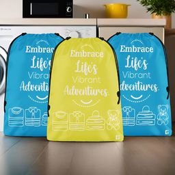 Aura Yellow & Blue 3 Pieces Printed Foldable Laundry Bags-49