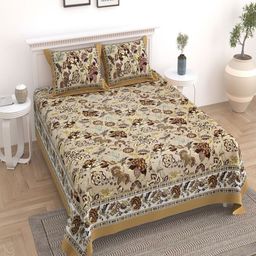 Myntra Elegant Homes Beige Floral Printed 180 TC Cotton King Bedsheet Set 2.74 m x 2.54 m-image-82
