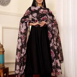 BAESD Women Floral Printed Dupatta With Round Neck Kurta & Palazzos Set-picture-5