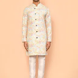 Arihant Rai Sinha Men Floral Printed Regular Pure Cotton Kurta with Churidar-image-87