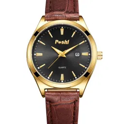 Poshi Men Round Dial Genuine Leather Strap Watch with Adjustable Clasp-picture-45