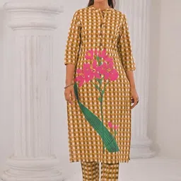 Raas the creation Floral Printed Mandarin Collar Straight Pure Cotton Kurta with Trousers-image-4