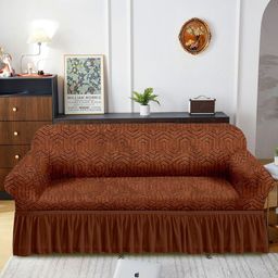 Myntra Elegant Homes Brown Solid Jacquard 1 Piece Sofa Cover With Arms-image-33