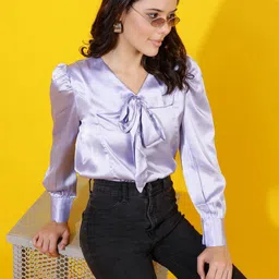 Kotty Women Solid Tie-Up Neck Satin Top-picture-10