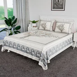 Kuber Industries Blue & White 160 TC Cotton King Bedsheet with 2 Pillow Covers 2 x 2mt-picture-30