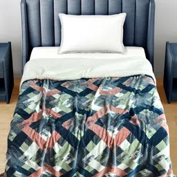 FABINALIV Blue & Peach-Coloured Geometric Woollen Mild Winter 400 GSM Single Bed Comforter-image-83