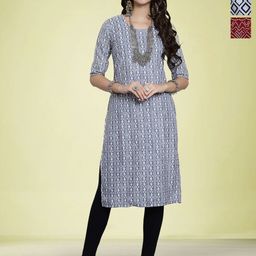 Moda Rapido Women Ethnic Motifs Printed Thread Work Floral Crepe Kurta-image-89