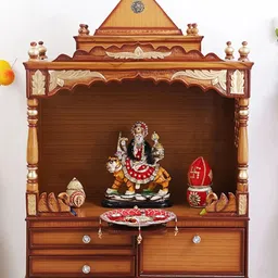 DZYN Furnitures Sacred Home Brown Large Floor Rested Pooja Temple Without Door-39