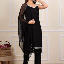 HEBA Shoulder Straps Straight Kurta With Trouser & Dupatta image 3