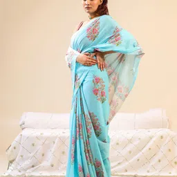 BUTA BUTI Floral Pure Cotton Saree-image-25