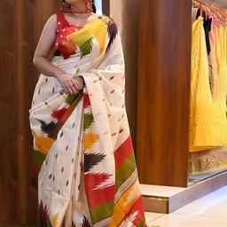 LeeliPeeri Designer Geometric Printed Bagru Pure Cotton Ready to Wear Saree-18