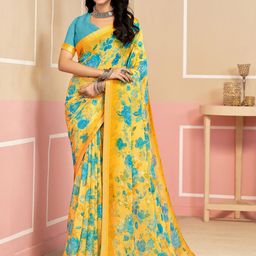Anouk Rustic Floral Printed Zari Pure Chiffon Dabu Saree-5